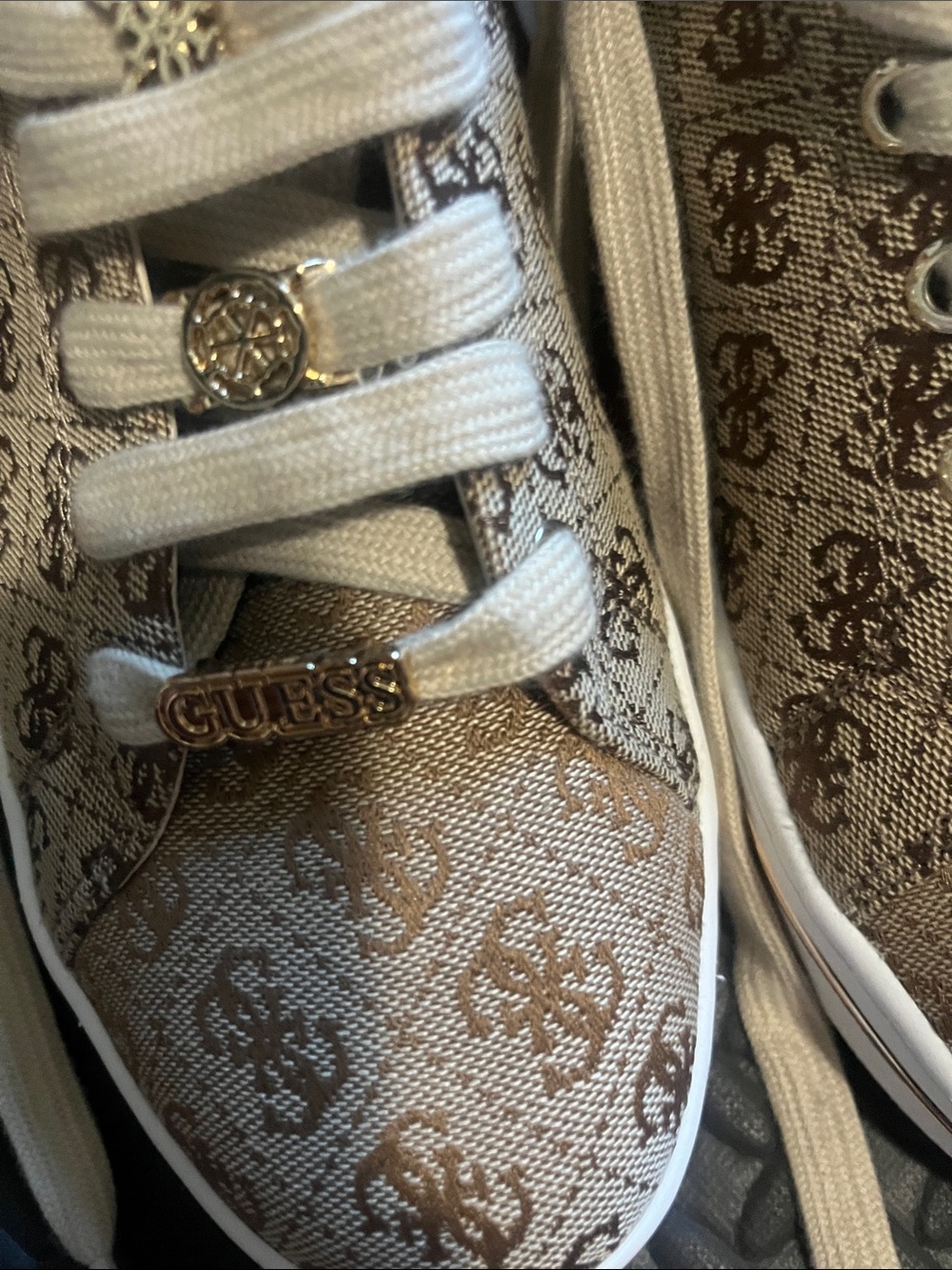 Guess Metallic Bronze Monogram Lace-Up Sneakers